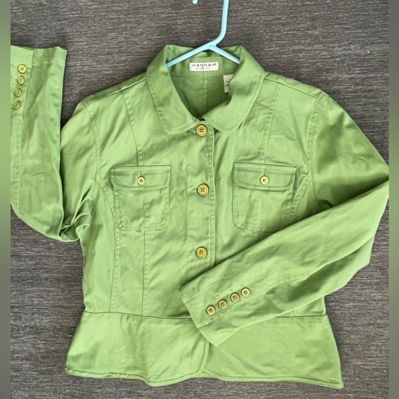 Hannah Women’s Stretch Military Jacket Button Green Pockets Size Large - Picture 1 of 11